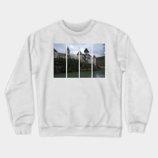 The castle of Cleron is a 14th-century castle on the river Loue in the Bourgogne-Franche-Comte. Cloudy winter day. Crewneck Sweatshirt